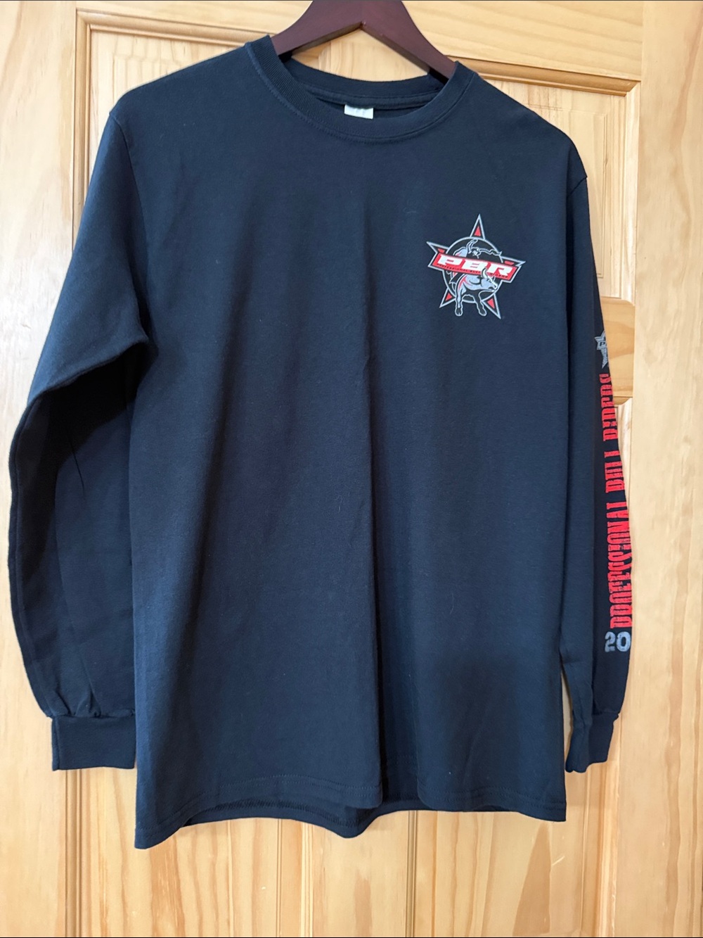Gildan Black Long Sleeve Tee with Red Graphic Accents